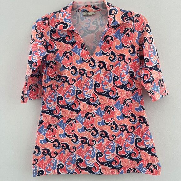 Katherine Way Woman Tunic Short Sleeves Geometric Scuba Shift Blouses Top  Small - Picture 1 of 13